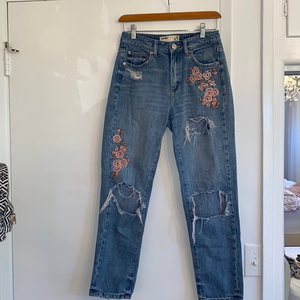 GARAGE jeans with floral designs and rips